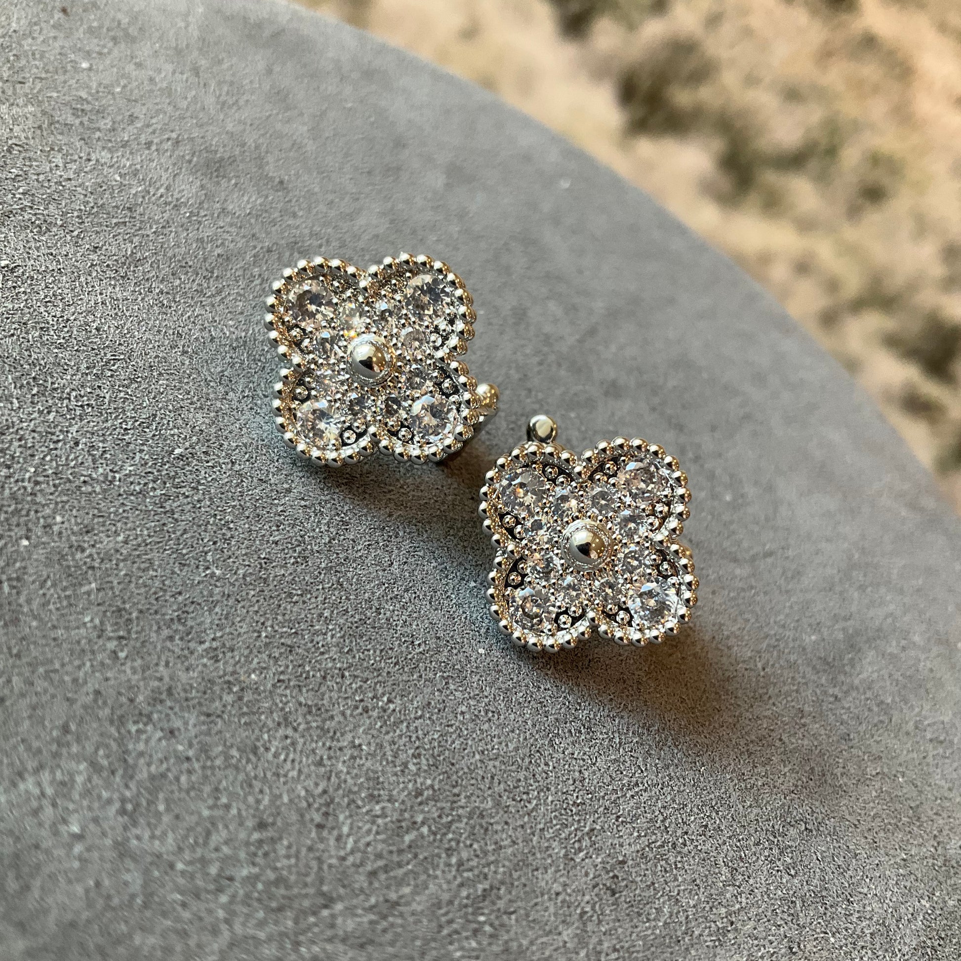 15mm cz clover earrings 925 silver 18k gold plated - ParadiseKissCo