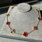 10 motif Guilliche red carnelian clover necklace 925 silver 18k rose gold plated 42 cm long clover size 15mm - ParadiseKissCo