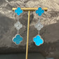 3 motifs Turquoise Cz clover earrings clover dangle earrings 925 silver 18k white gold plated - ParadiseKissCo