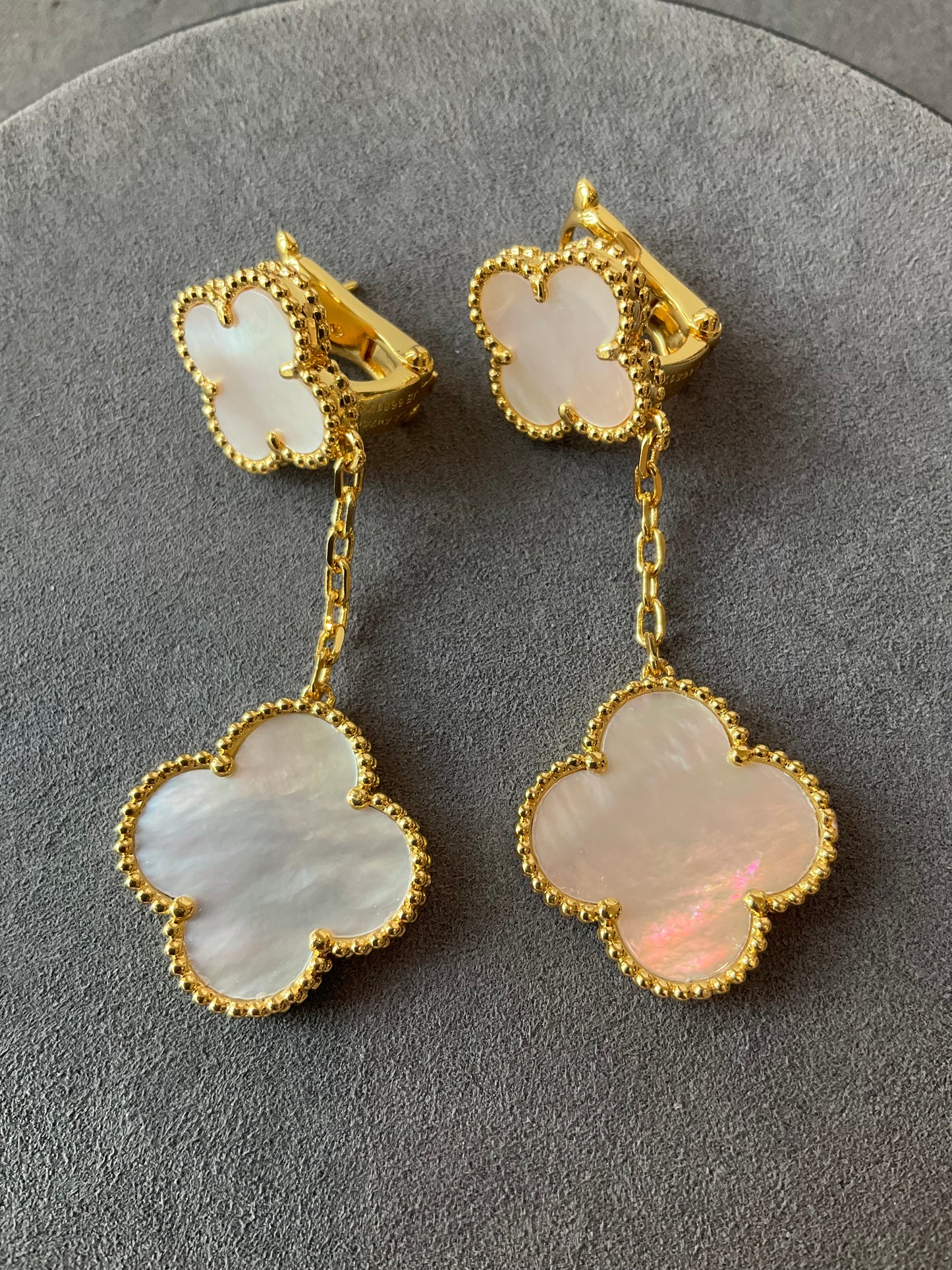 2 motifs Mother of pearl clover earrings clover dangle earrings 925 silver 18k gold plated - ParadiseKissCo