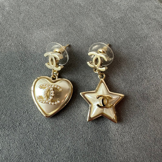 Coco pearl star heart shape gold dangle earring - ParadiseKissCo
