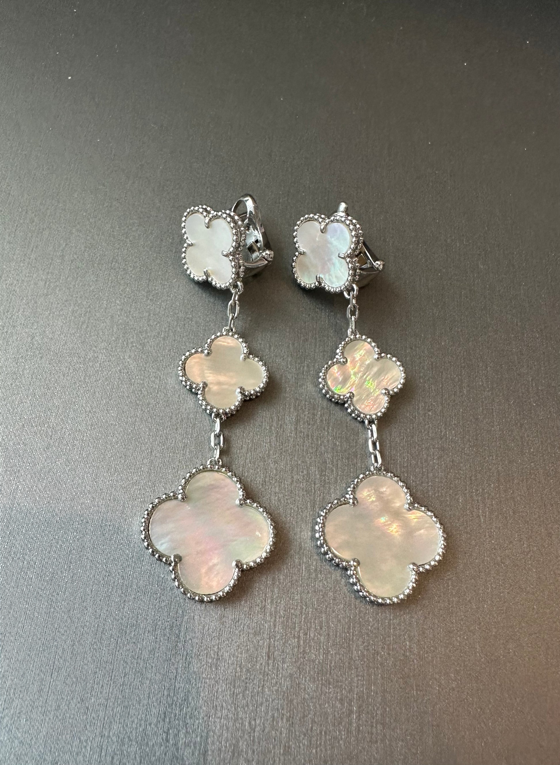 3 motifs clover earrings clover dangle earrings 925 silver 18k white gold plated - ParadiseKissCo