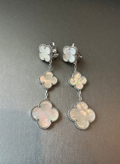 3 motifs clover earrings clover dangle earrings 925 silver 18k white gold plated - ParadiseKissCo