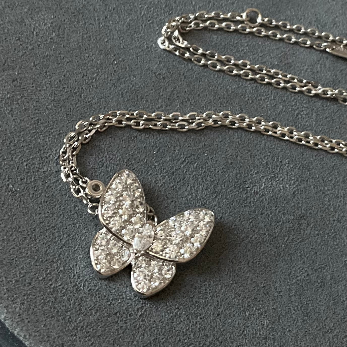 butterfly CZ necklace 925 silver 18k white gold plated 42 cm long