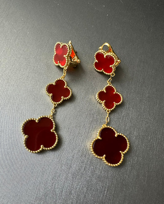 3 motifs Red Carnelian clover earrings clover dangle earrings 925 silver 18k gold plated - ParadiseKissCo