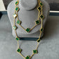 Green malachite 20 motifs clover necklace 925 silver 18k white gold plated 84 cm long clover size 15mm - ParadiseKissCo