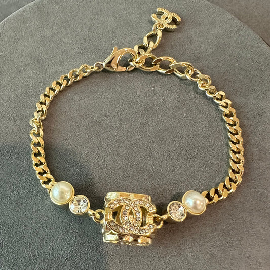 Coco pearl cz gold chain bracelet - ParadiseKissCo