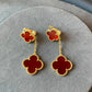 2 motifs carnelian clover earrings clover dangle earrings 925 silver 18k gold plated - ParadiseKissCo