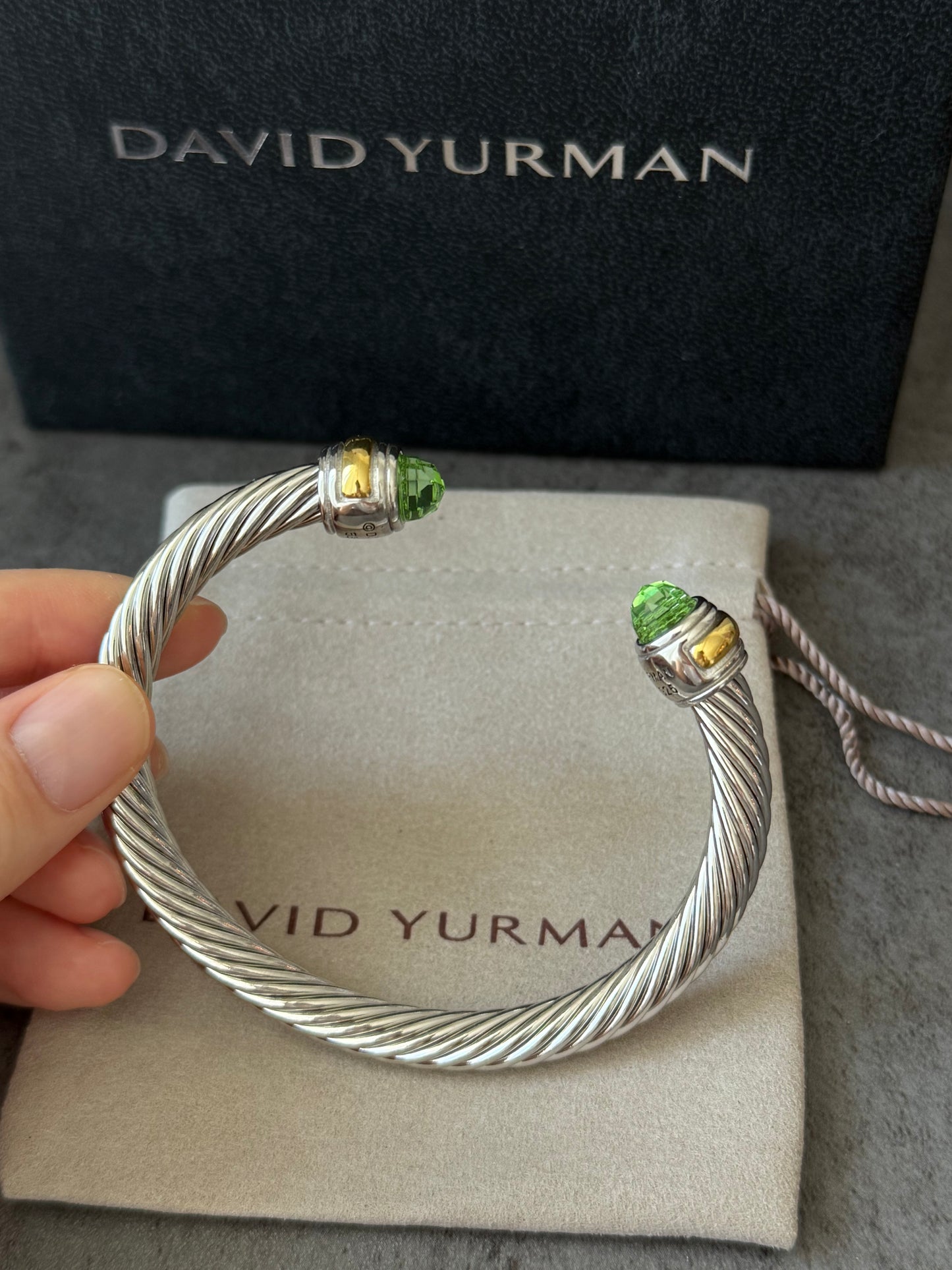 7mm Classic Cable Bracelet 14k Gold Cable Cuff with Peridot 19cm