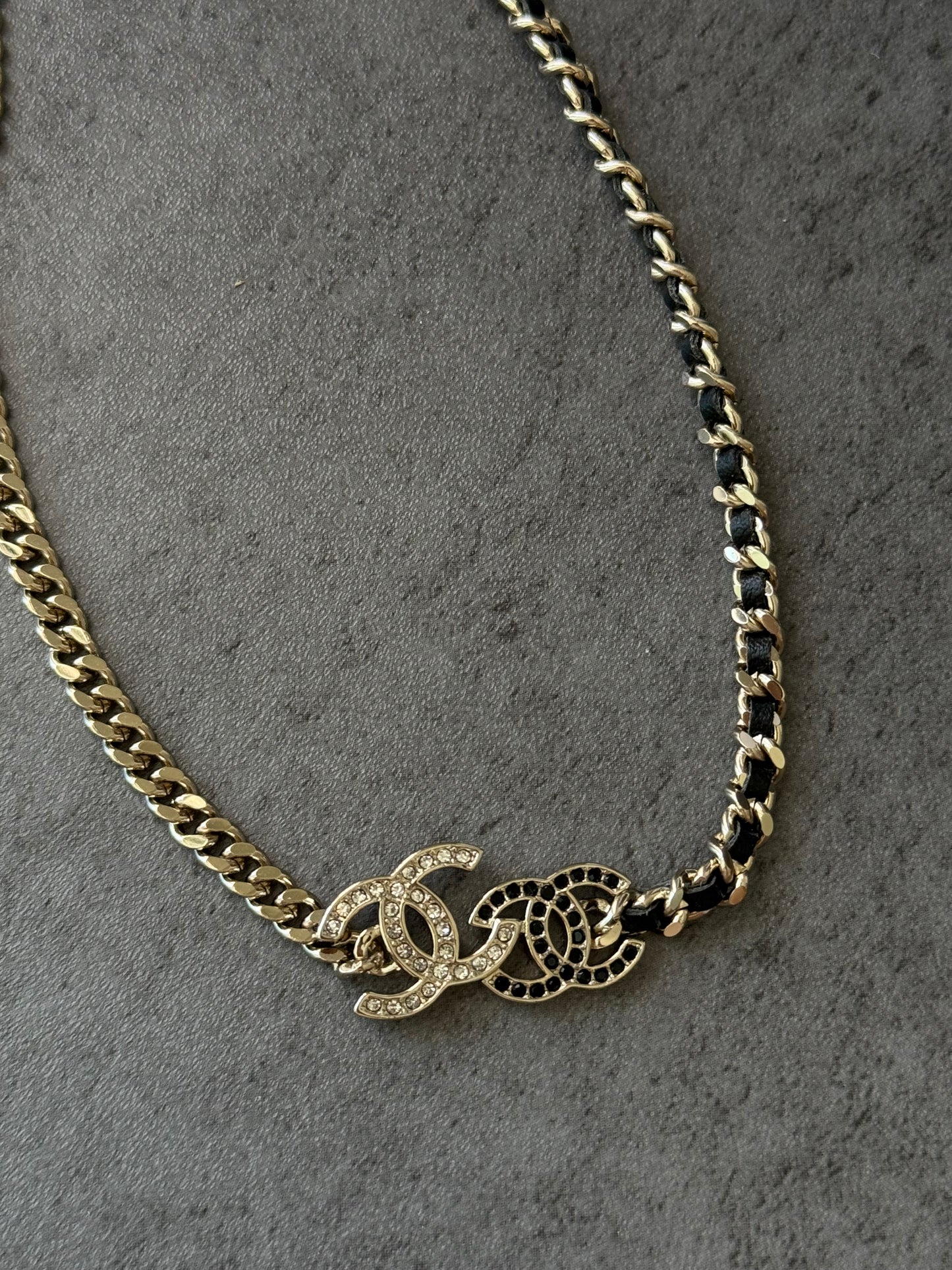 coco gold black leather cz choker necklace