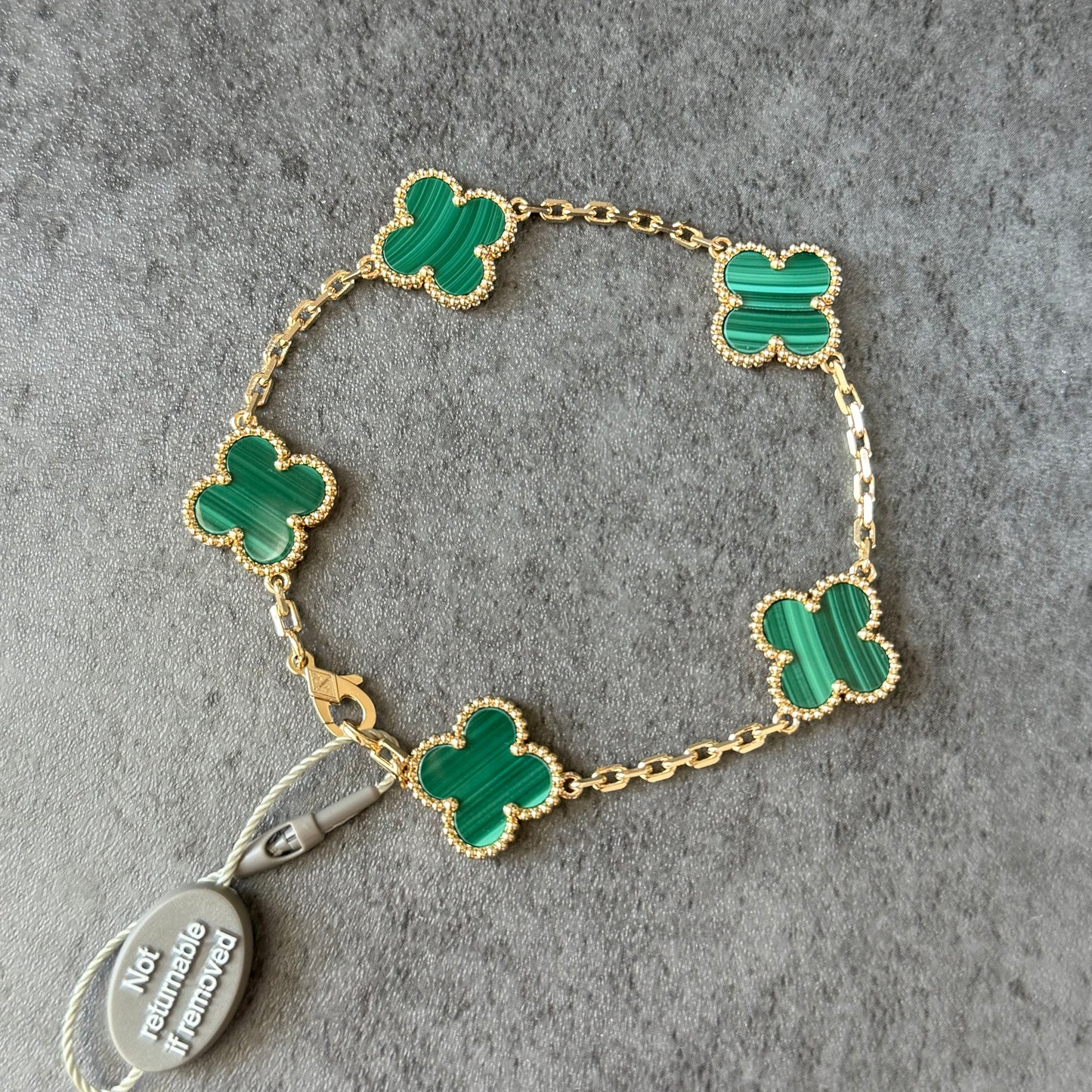 Malachite Clover Bracelet With Gold Plated 7.5 inches CNC version