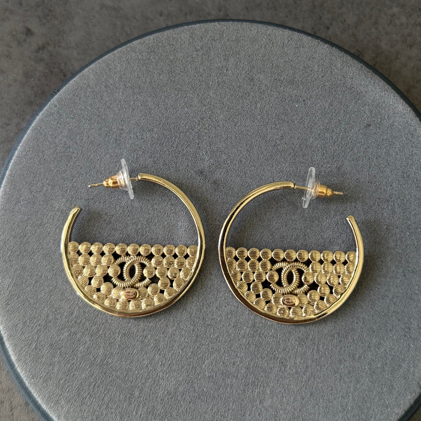 Coco Gold Tone Crystal CC Open Hoop Earrings
