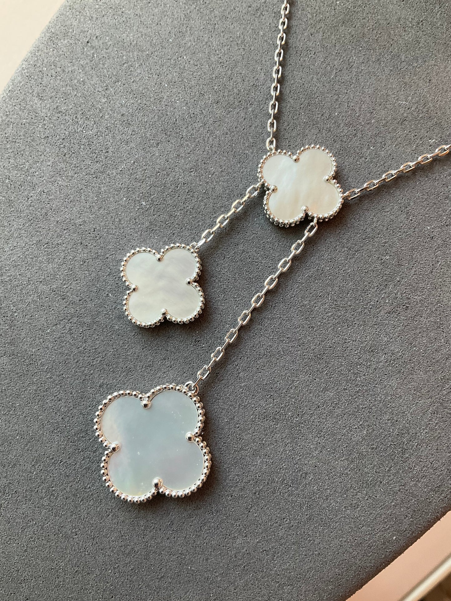6 motifs white mop clover necklace 925 silver white gold plated - ParadiseKissCo