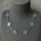 10 Amazonite 18k white Gold Plated Four Leaf Clover Flower Style S Necklace 42cm