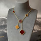 6 motifs red carnelian tigers eye clover necklace 925 silver 18k gold plated - ParadiseKissCo