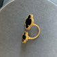 Onyx Clover Between finger ring 925 silver 18k gold plated