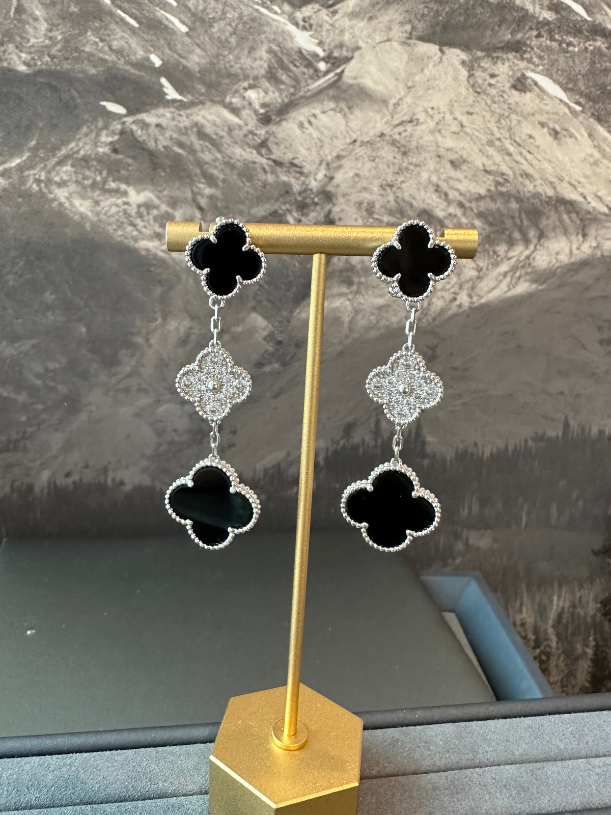 3 motifs Gemstone Cz clover earrings clover dangle earrings 18k gold plated