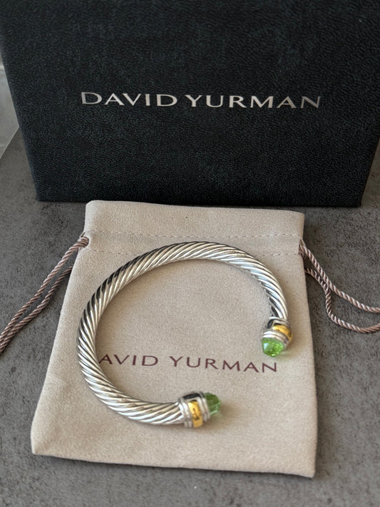 7mm Classic Cable Bracelet 14k Gold Cable Cuff with Peridot 19cm