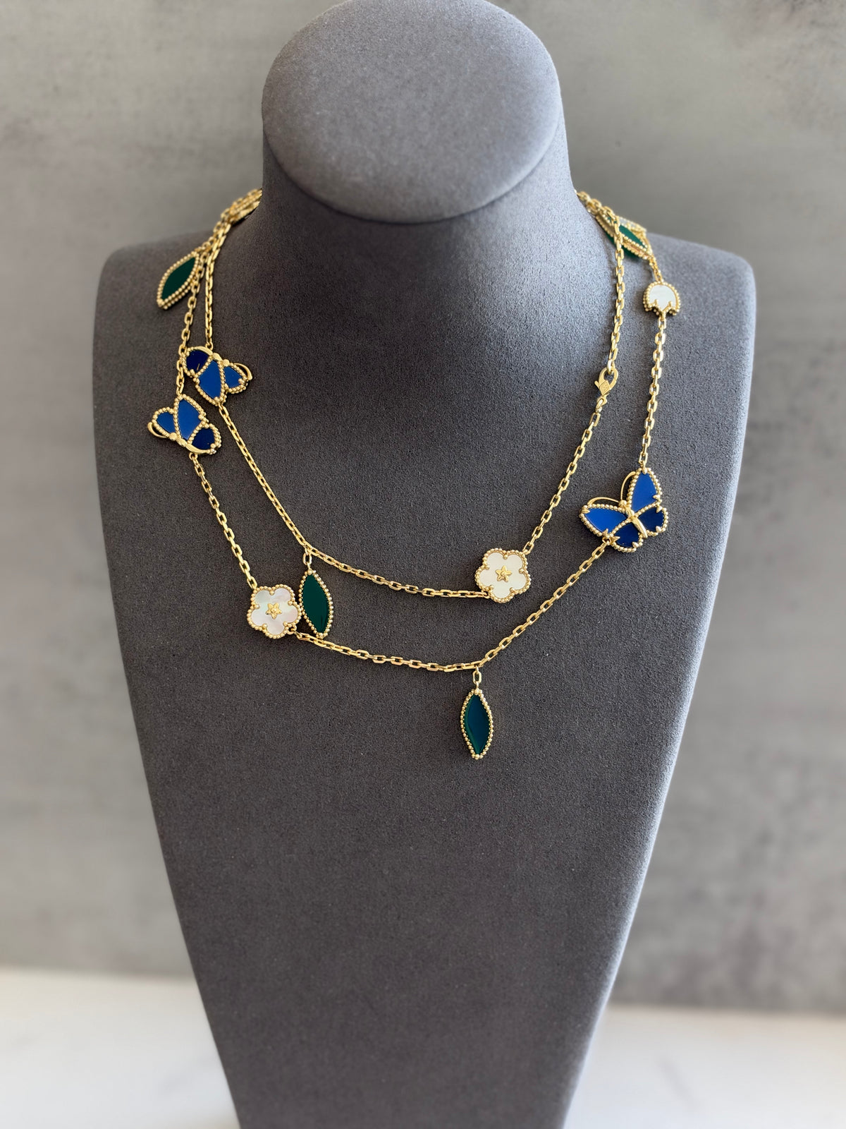 Lucky Spring Butterfly long necklace, 15 motifs