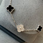 Onyx 10 motif cz clover necklace 925 silver 18k white gold plated 42 cm long clover size 15mm - ParadiseKissCo