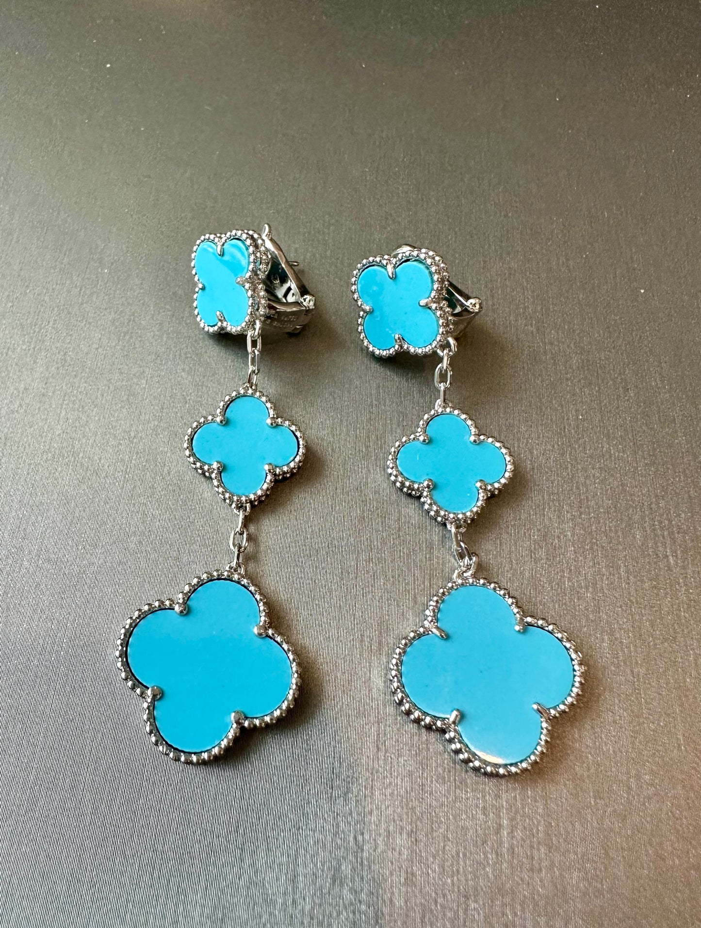 3 motifs clover earrings clover dangle earrings 925 silver 18k white gold plated - ParadiseKissCo