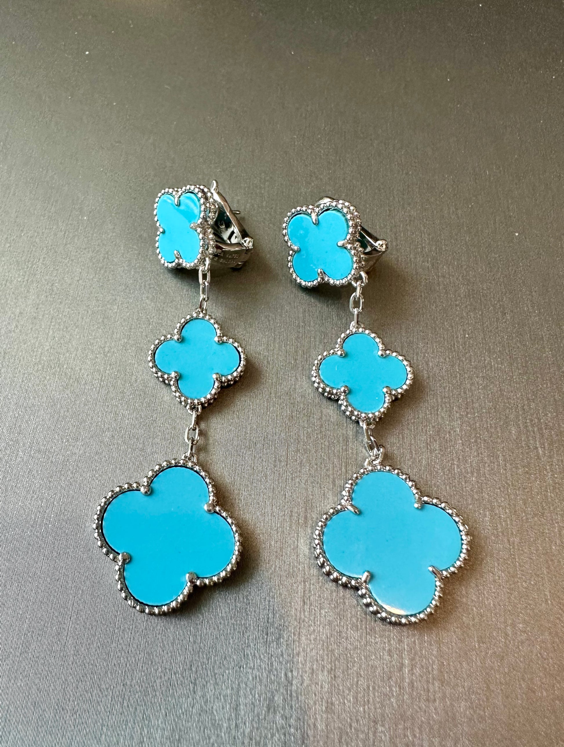 3 motifs clover earrings clover dangle earrings 925 silver 18k white gold plated - ParadiseKissCo