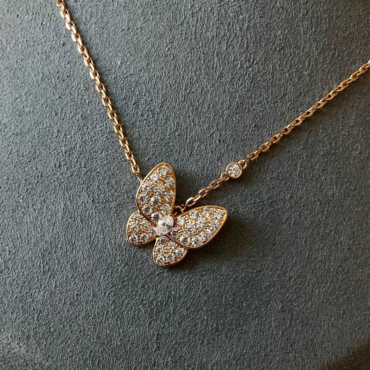 butterfly CZ necklace 925 silver 18k rose gold plated 42 cm long