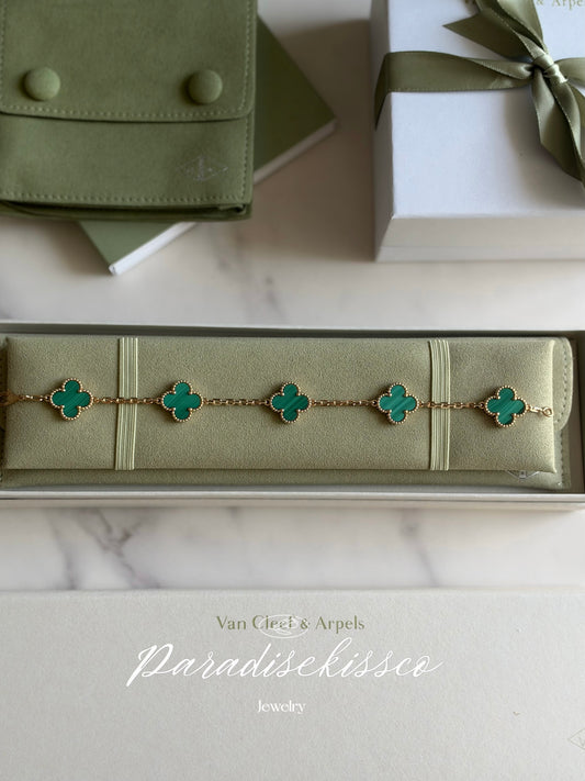 Alhambra Malachite 5 Motifs Clover Bracelet