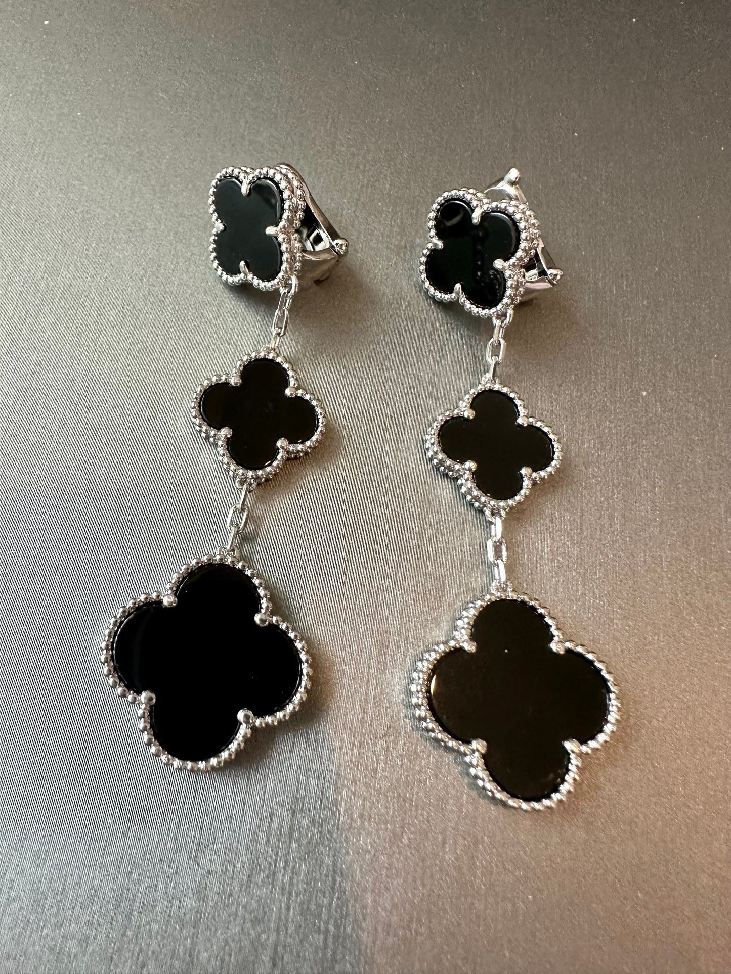 3 motifs clover earrings clover dangle earrings 925 silver 18k white gold plated - ParadiseKissCo