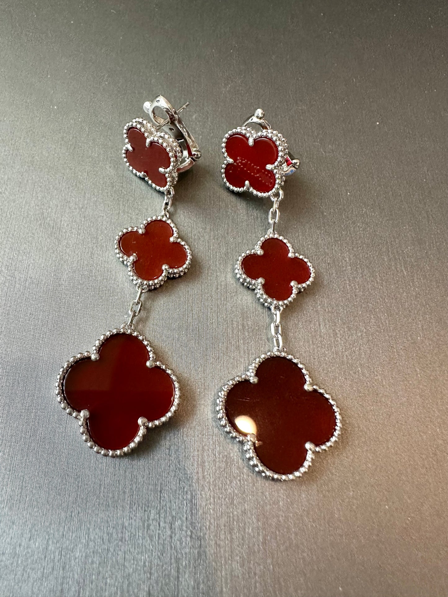 3 motifs clover earrings clover dangle earrings 925 silver 18k white gold plated - ParadiseKissCo