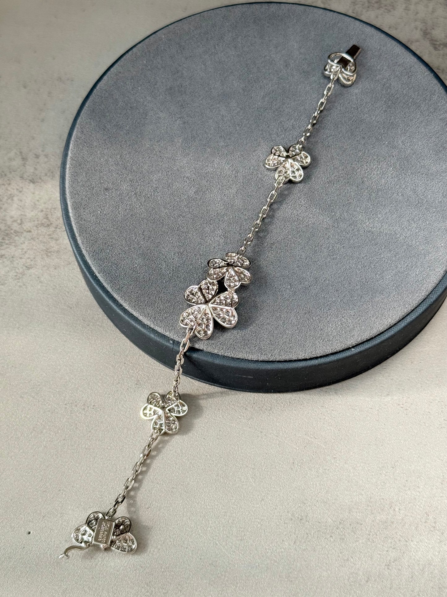 Cz frivole clover bracelet 925 silver 18k white gold plated 17cm long