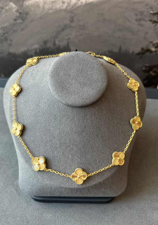 10 motif Guilliche clover necklace 925 silver 18k gold plated 42 cm long clover size 15mm - ParadiseKissCo