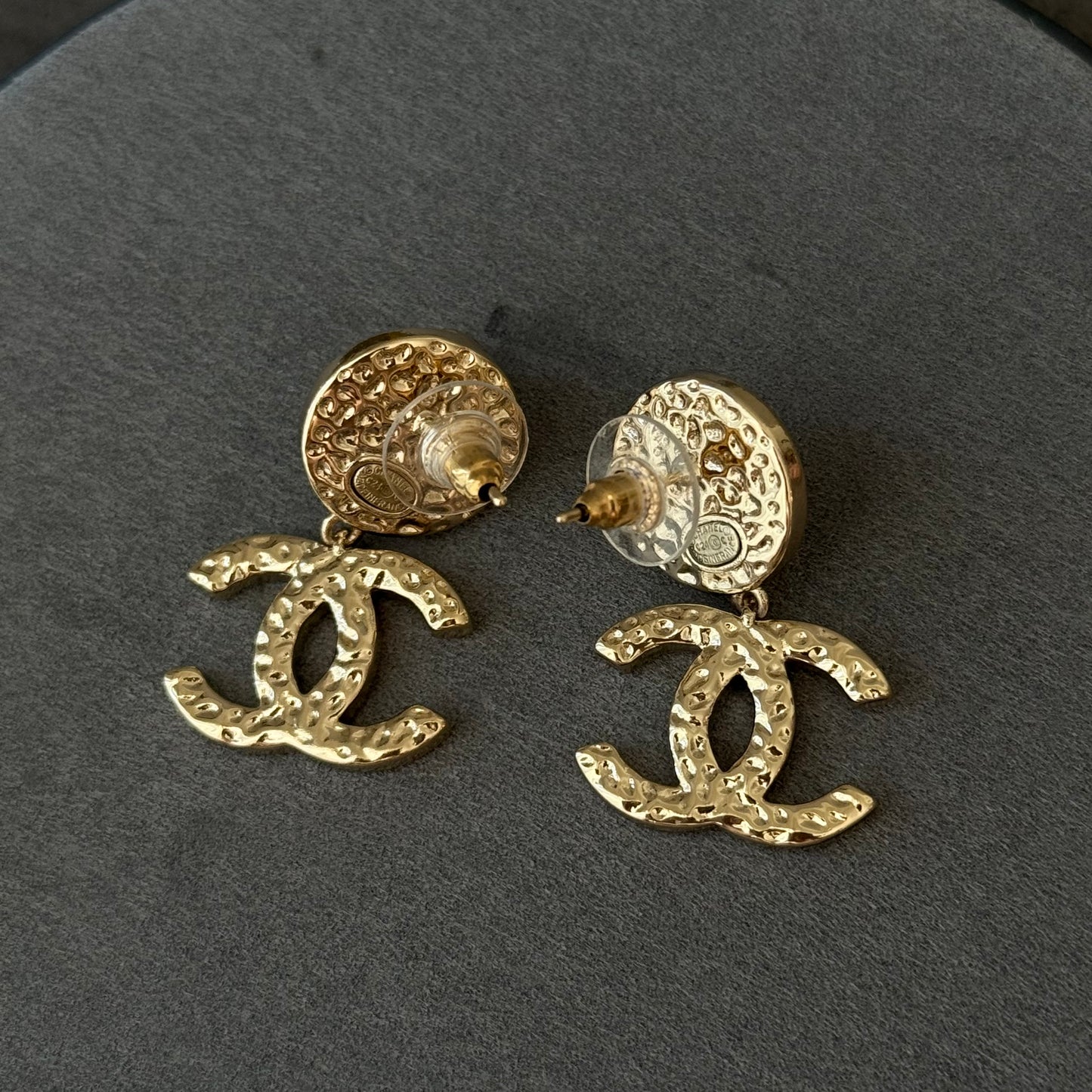 coco Gold Tone Black Enamel Double C Dangle Earrings