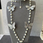 CD butterfly long pearl necklace