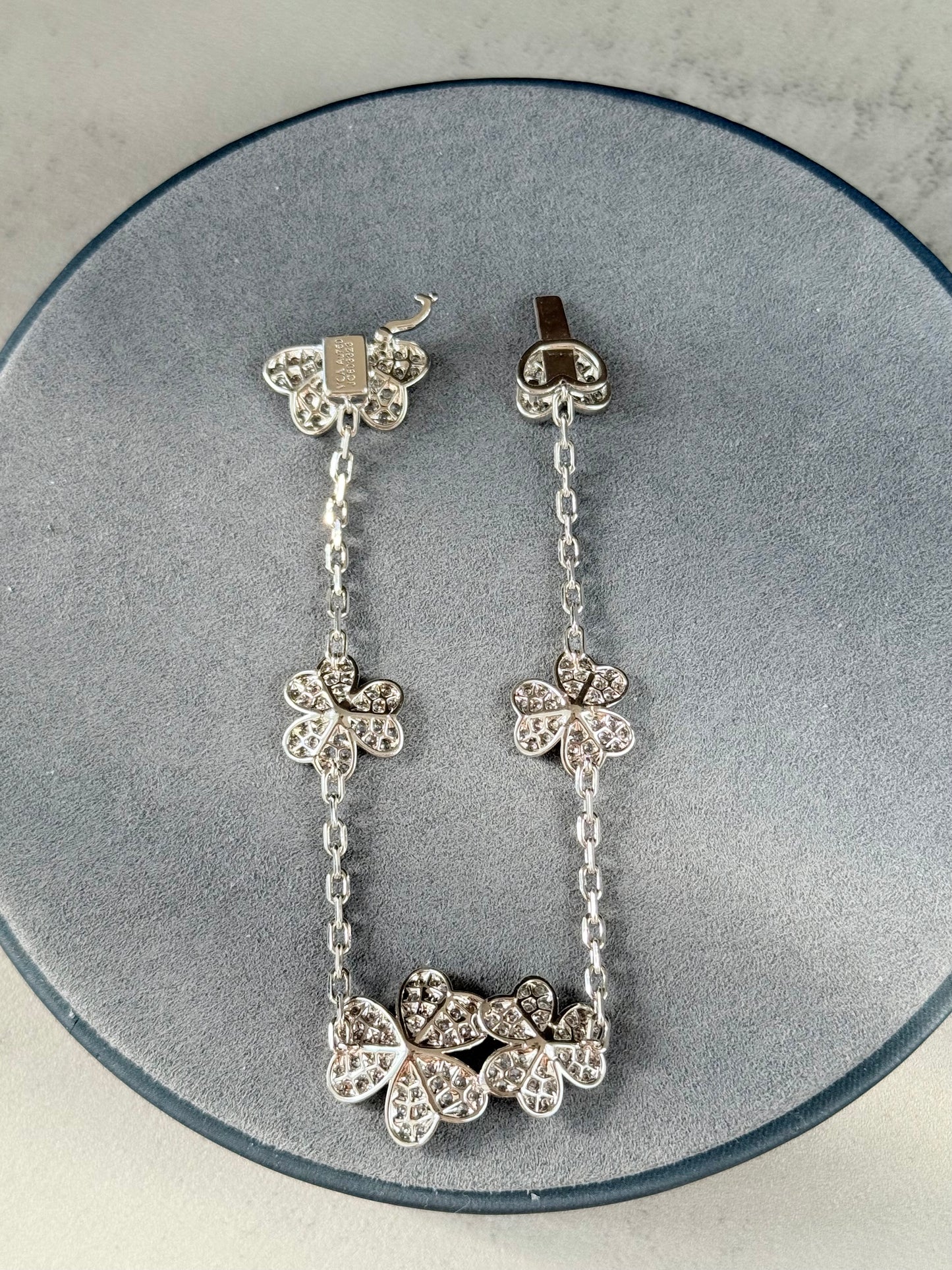 Cz frivole clover bracelet 925 silver 18k white gold plated 17cm long