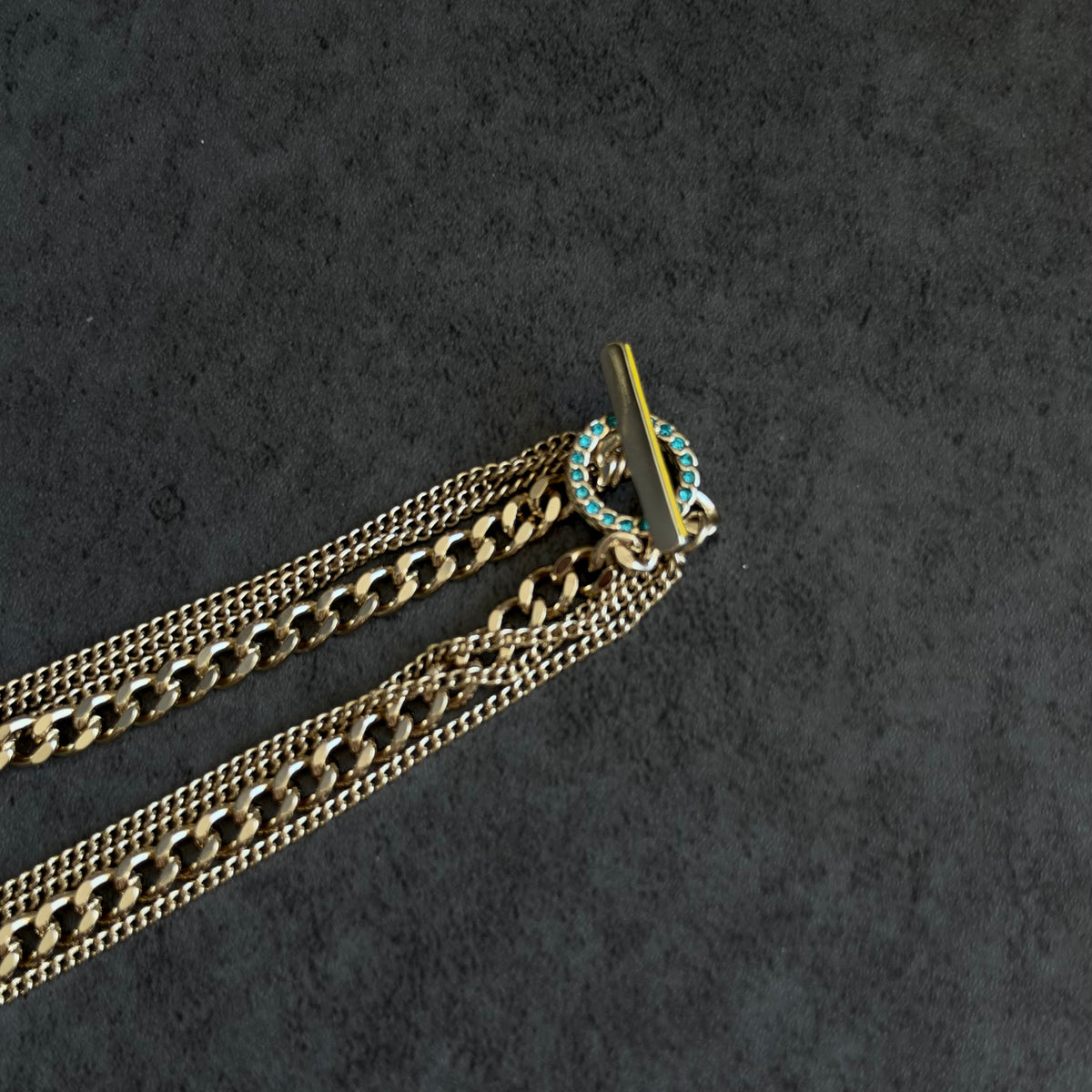 Coco Gold Multi-Layer Colorful Letter Charm Necklace with Turquoise Crystal Pendant