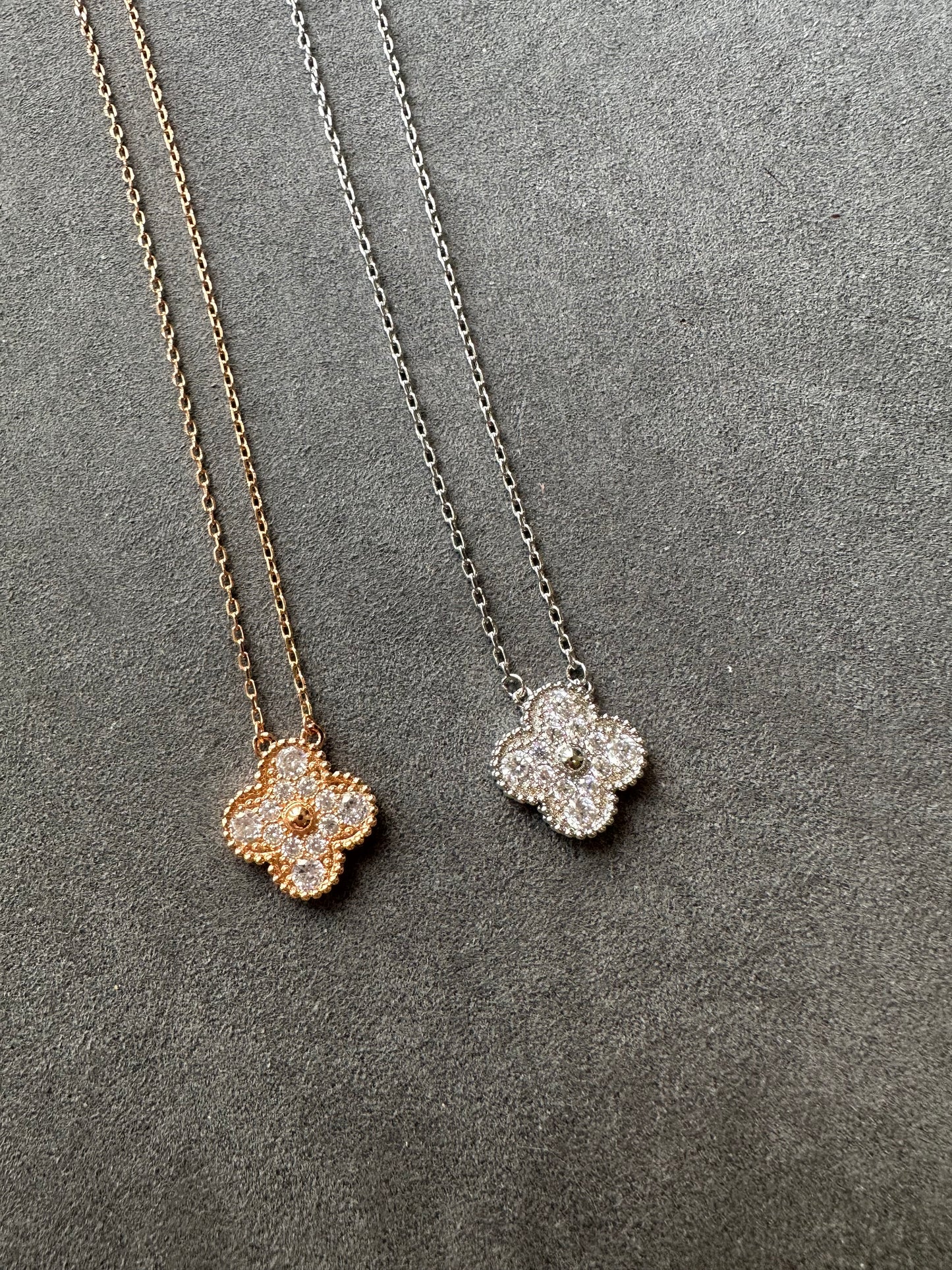 15mm cz Clover Necklace, Gold Plated, 925 Sterling Silver 42cm long - ParadiseKissCo