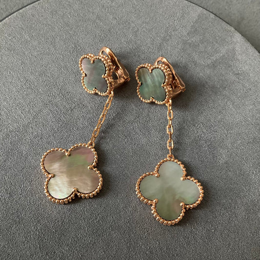 2 motif Grey mother of pearl clover earrings 925 silver 18k rose gold plated