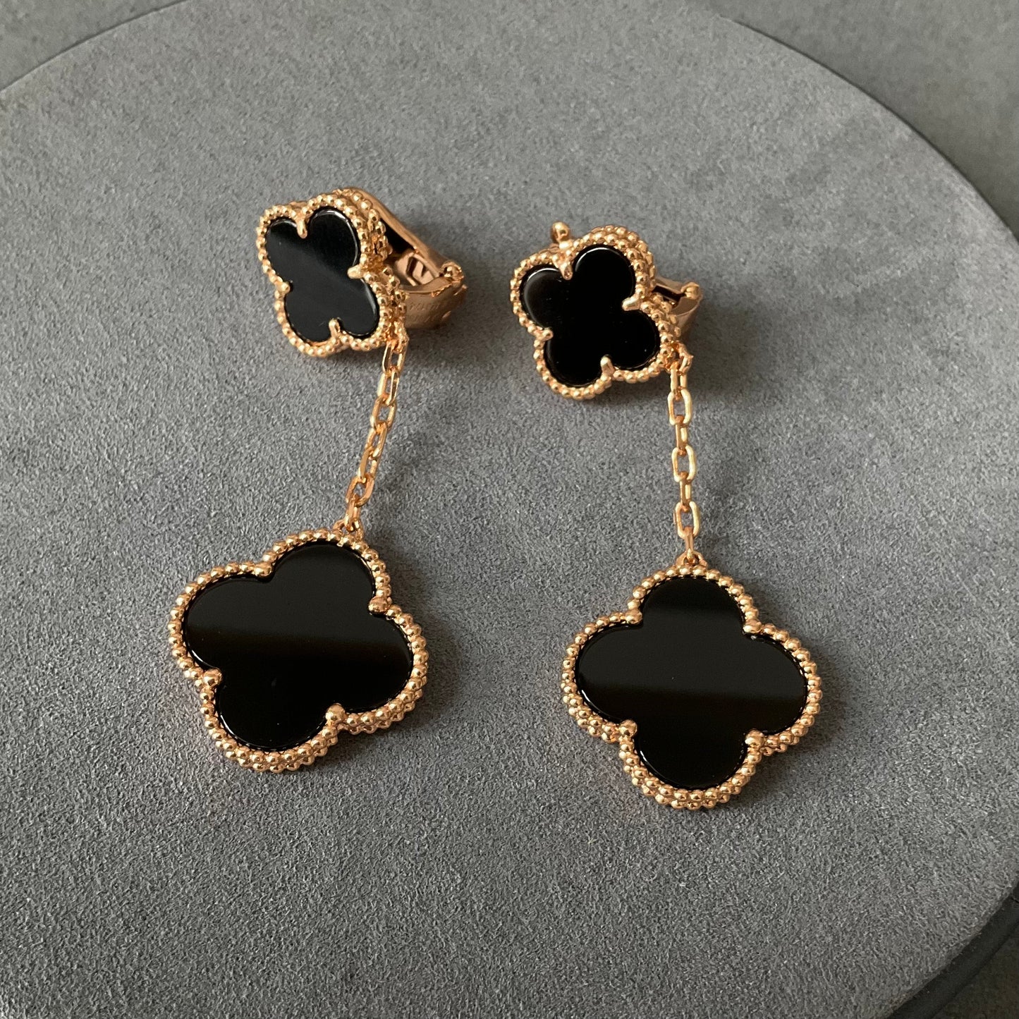 2 motif Onyx clover earrings 925 silver 18k rose gold plated