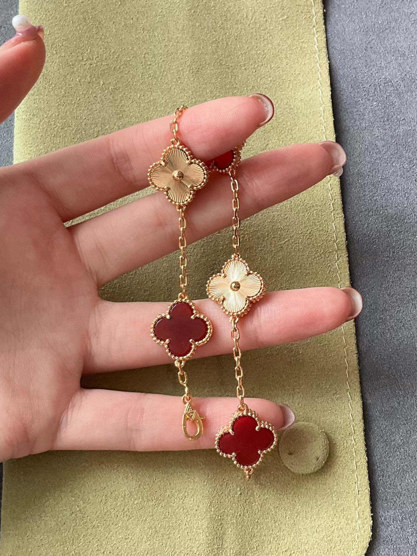 25mm clover gemstone necklace 18k gold plated 88cm long