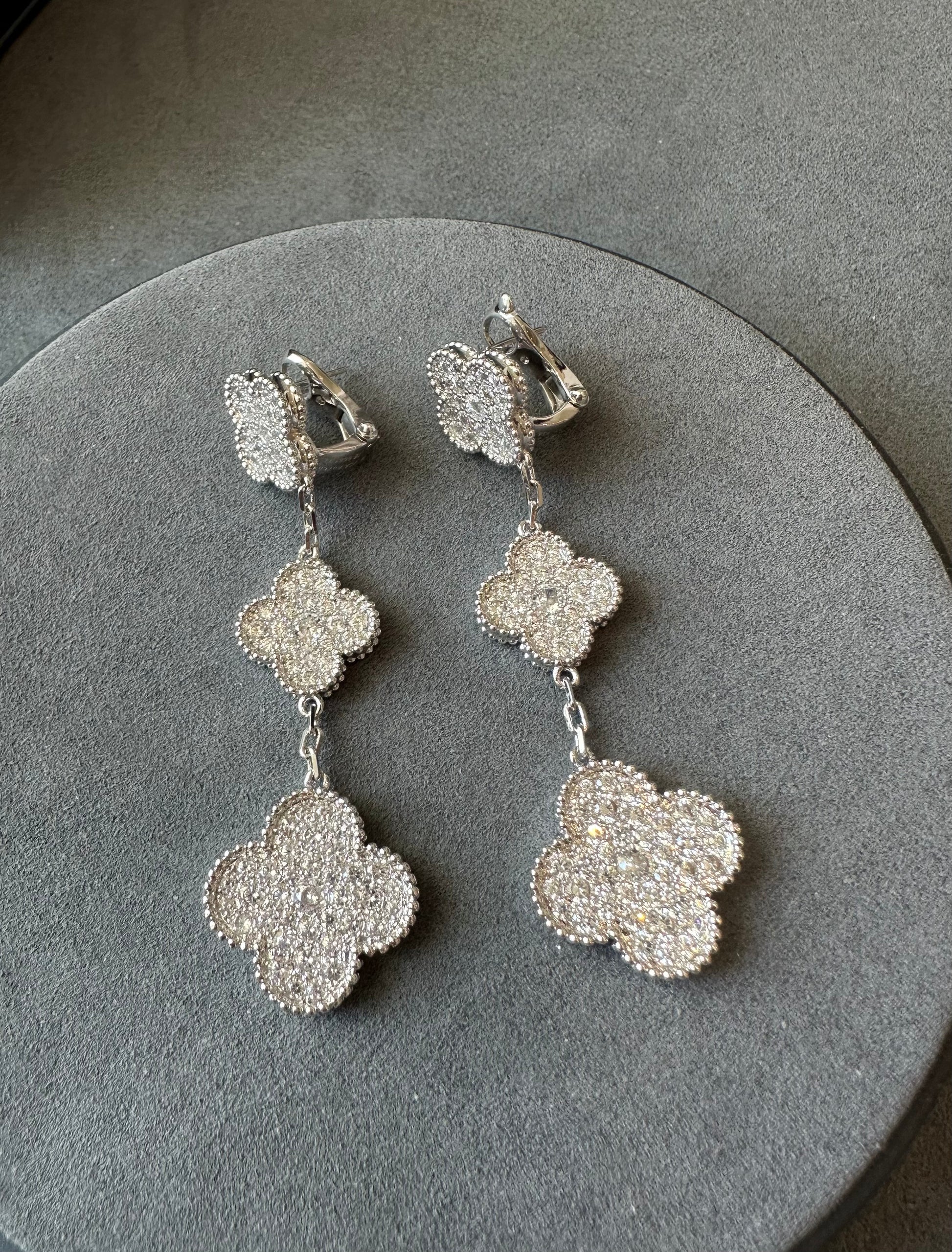 3 motif cz clover earrings 925 silver 18k white gold plated - ParadiseKissCo