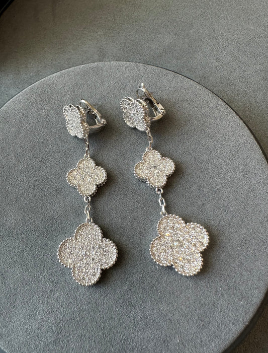 3 motif cz clover earrings 925 silver 18k white gold plated - ParadiseKissCo