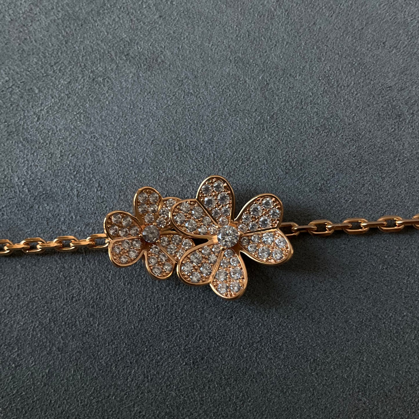 Cz clover bracelet 925 silver 18k rose gold plated 17cm long