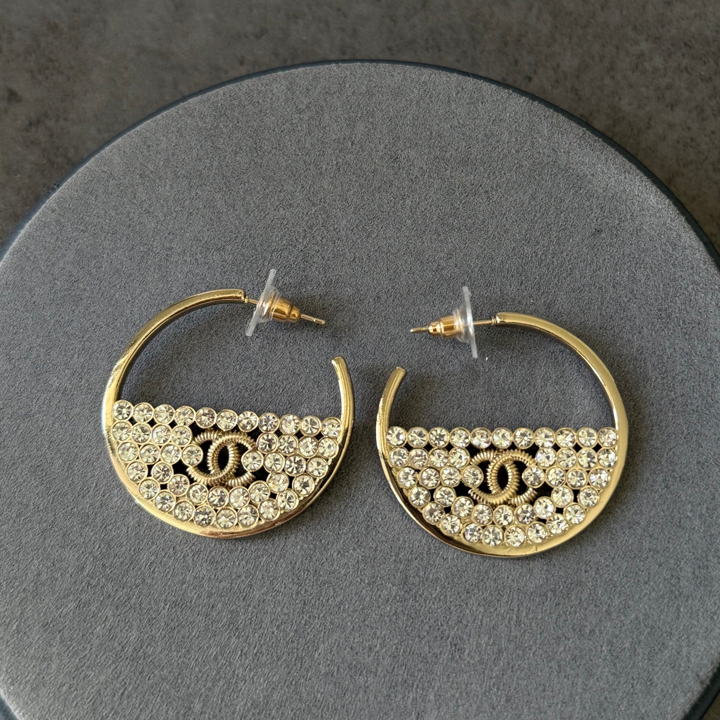 Coco Gold Tone Crystal CC Open Hoop Earrings