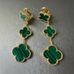 3 motifs Green malachite clover earrings clover dangle earrings 925 silver 18k gold plated - ParadiseKissCo