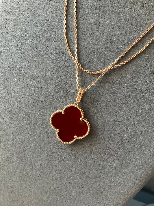 25mm clover carnelian necklace 925 silver 18k rose gold plated 88cm long - ParadiseKissCo