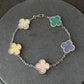 5 motifs 15mm clover 5 color stone clover bracelet with 18k white gold plated 7.5 inches
