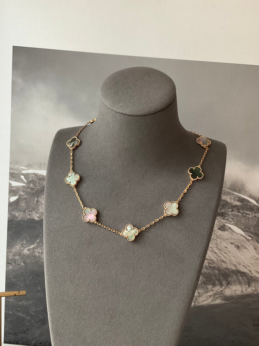 10 Grey mother of pearl Rose Gold Plated Four Leaf Clover Flower Style S 925 Silver Necklace 42cm - ParadiseKissCo