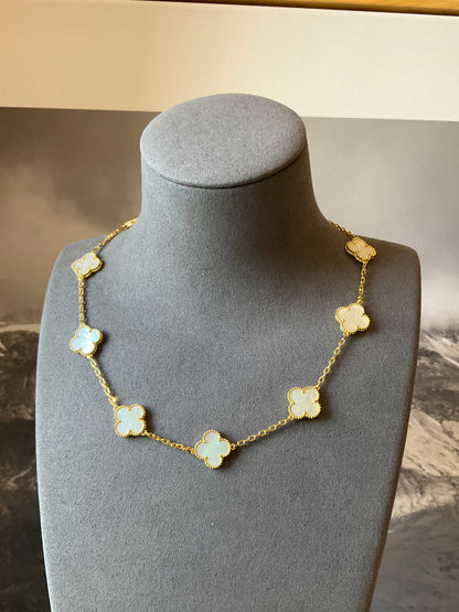 10 motifs Mother of pearl 15mm clover necklace 925 silver with 18k gold plated 42 cm long - ParadiseKissCo