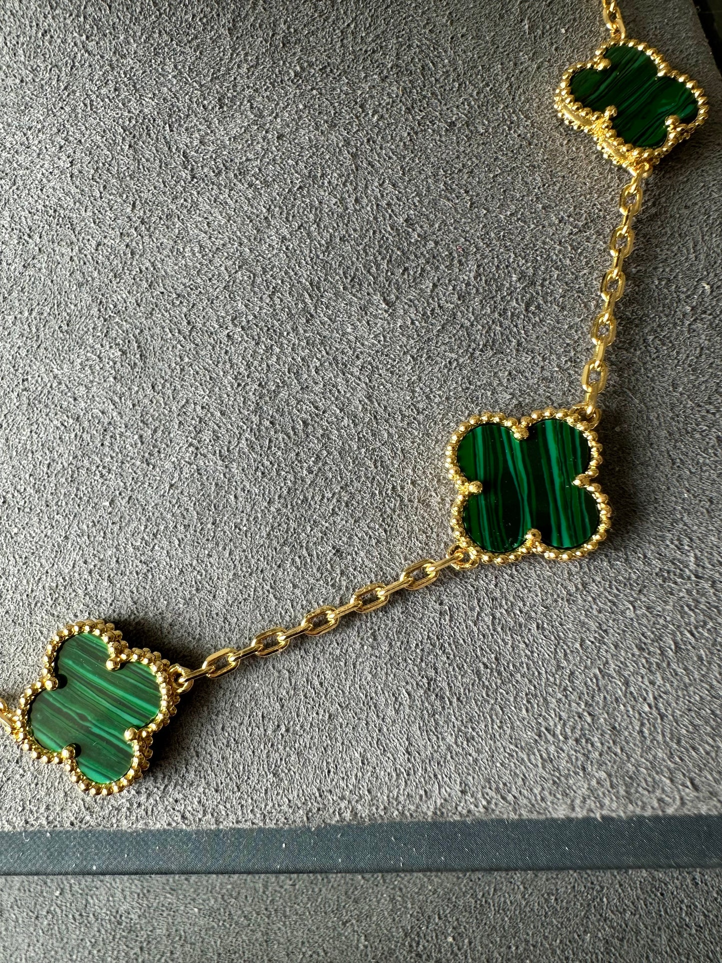 10 motifs Green Malachite 18k Gold Plated Four Leaf Clover Flower Style S 925 Silver Necklace 42cm - ParadiseKissCo
